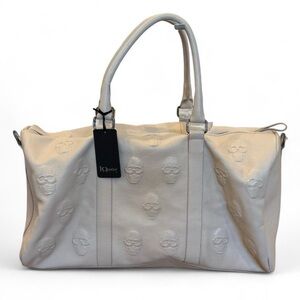 NWT IO PELLE Italian Leather Skulls Duffel Bag White Cream